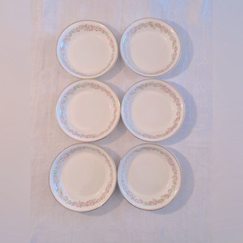 6 Vintage small bowl - Pope & Gosser China pink & green flowers USA